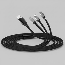 Black, 3 in 1 Charging Cable, 4ft