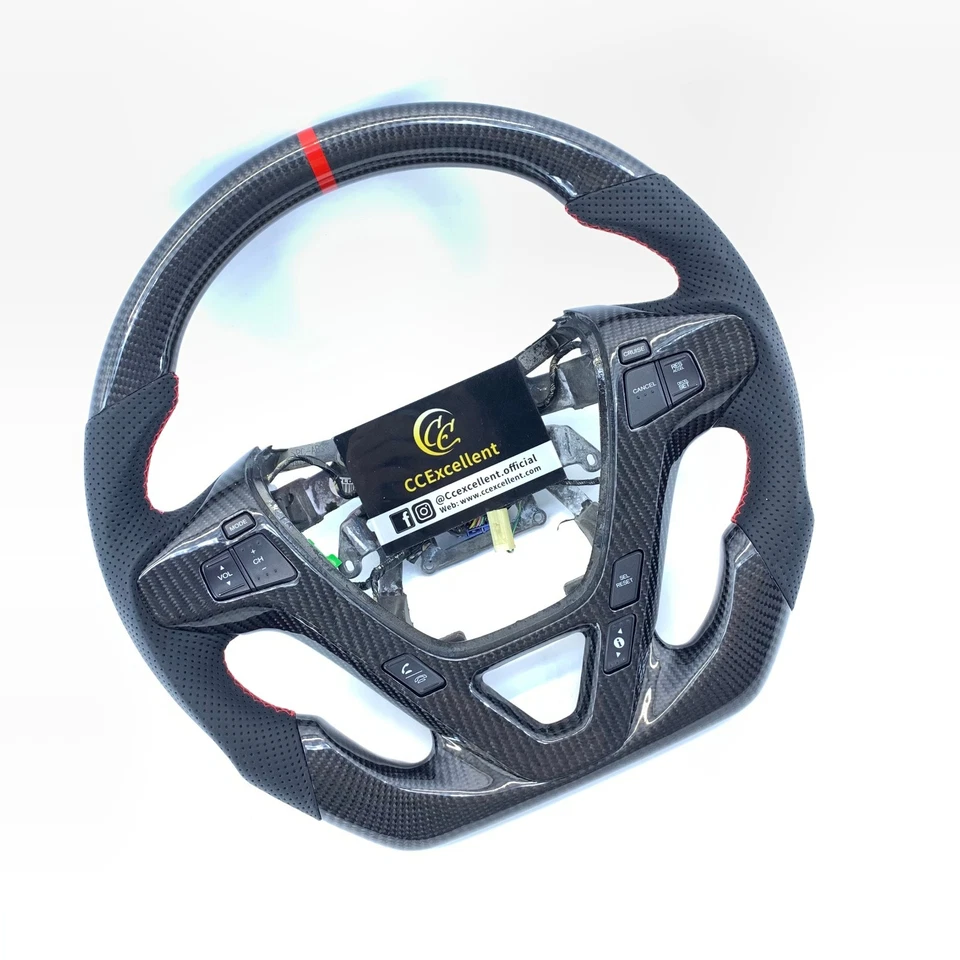 Volante de fibra de carbono brillante para Acura MDX 2007-2013/sin molduras ni botones Foto 3 de 4