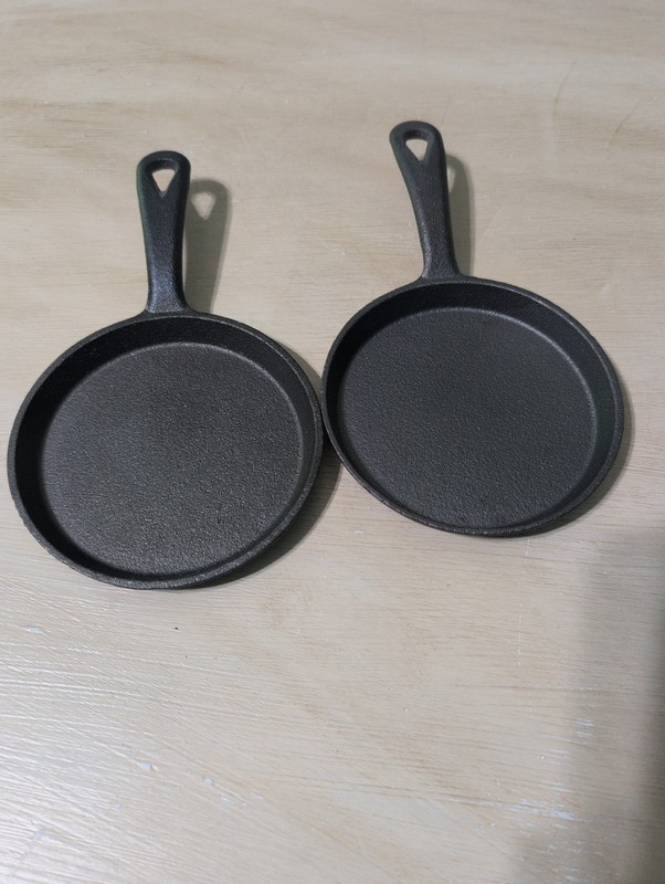 2 Mini 5" Cast Iron Skillets ~ Camping/Home Use Optional Decoration Black