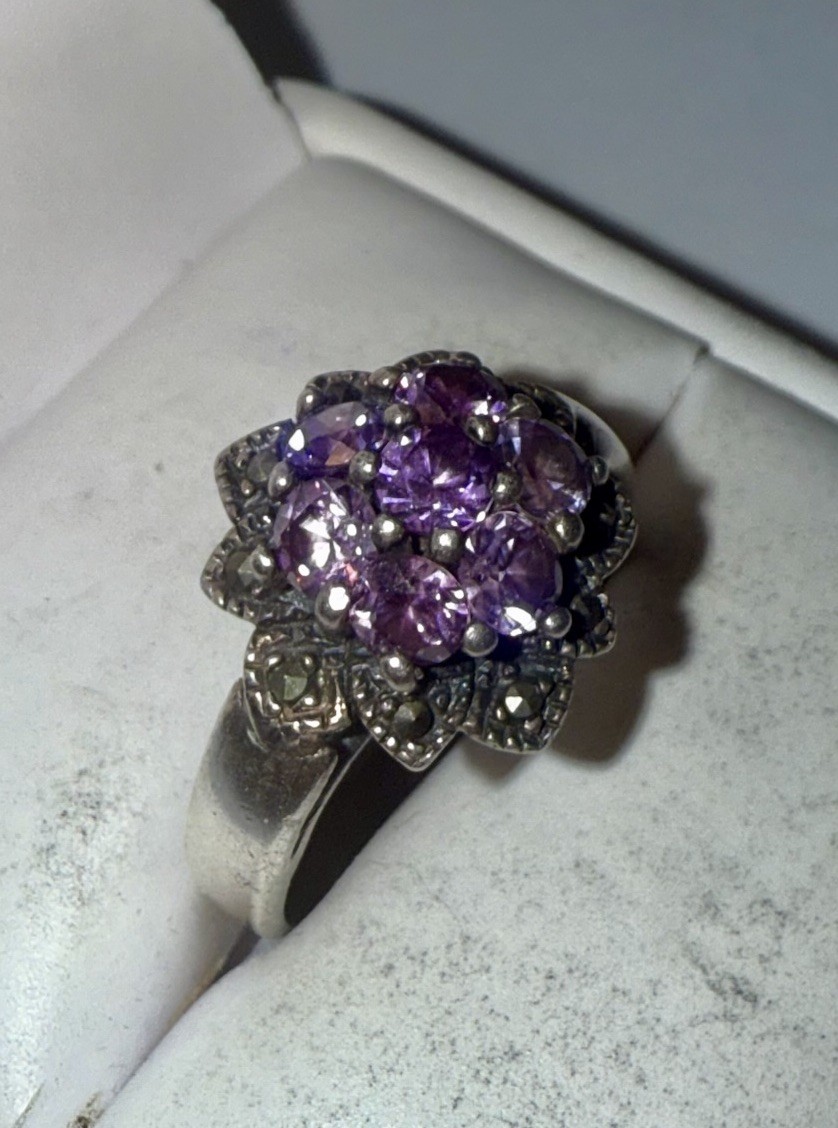 Vintage Solid Sterling Silver Round-Cut Amethyst … - image 3