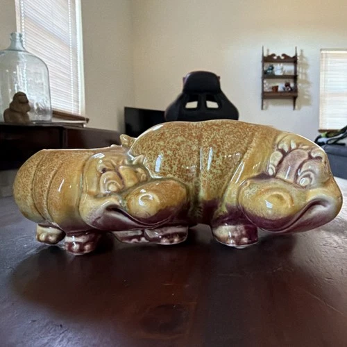 Hull Pottery Double Hippo Novelty Planter