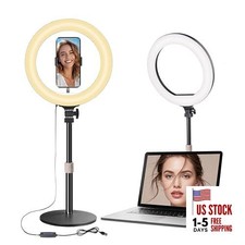 10 Desk Ring Light with Stand, LED Circle Light with Phone Holder for