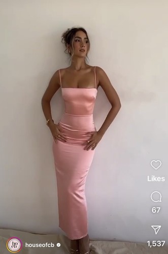 House of CB Costanza Peach Pink Luxe Satin Sculpt Maxi Dress Wedding Ball Prom L - Picture 4 of 8
