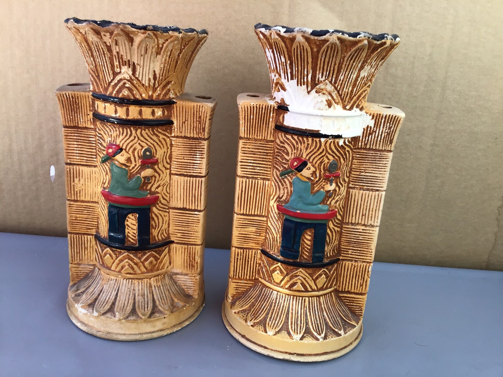 EARLY SYLVAC SHAW & COPESTAKE CELLULOSE PAIR EGYPTIAN VASES MOULD 856