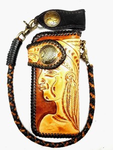 Biker-Chain-Wallet-motorcycle-trucker-tribe-chief-fully-tooled-engraved-Leather
