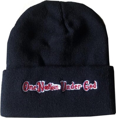 Fyon One Nation Under God Beanie Ski Hat BLACK Unisex Skull Cap Tuke Knitted JC
