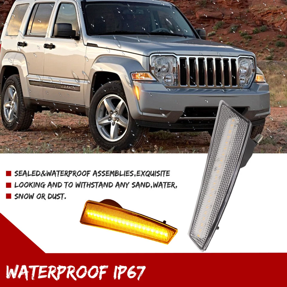 Clear Lens Amber LED Front Bumper Side Marker Lights For 2008-2012 Jeep Liberty - Image 4 of 4