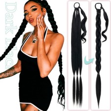 34" X-Long Real Thick Braiding Hair Extensions Pony Tail Wrap Ponytail As Human