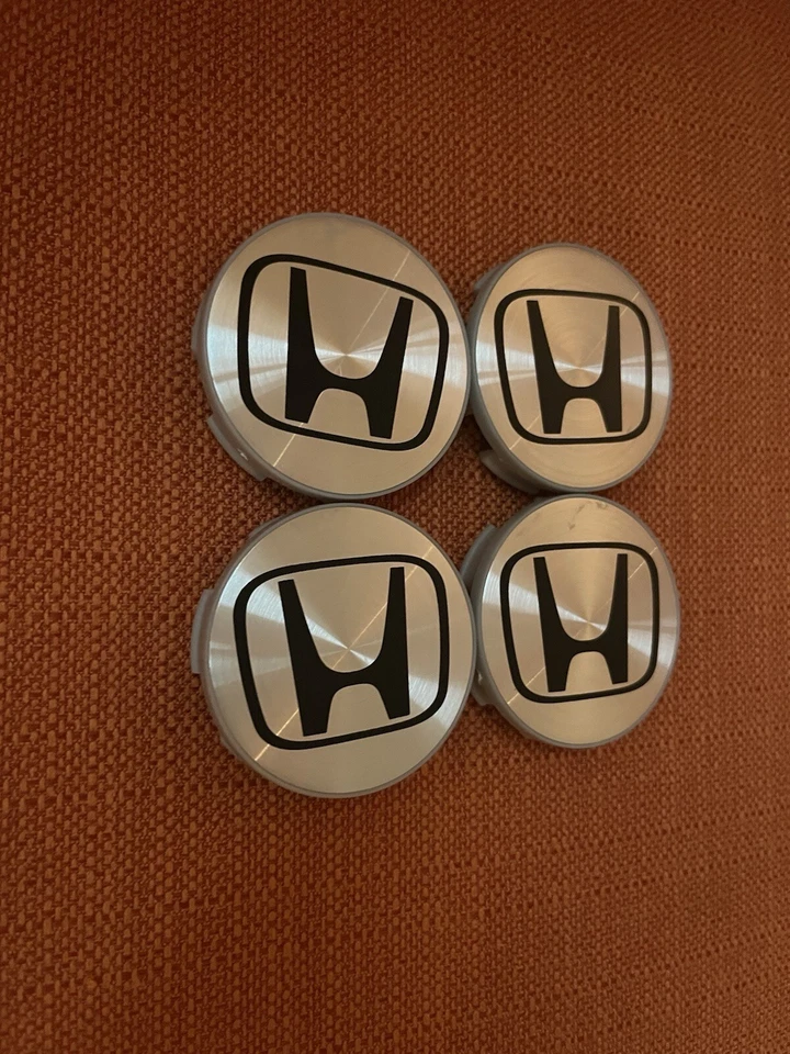 Silver/Black HONDA Set Of 4 Wheel Center Caps 69MM Foto 2 de 4