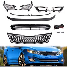 For Kia Optima 2014-2015 Front Upper Bumper Grille Chrome Trim Wfog Lights Set