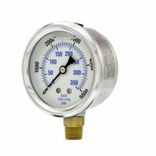 Stainless Glycerin Filled Bottom Side Mount Pressure Gauge 0-5000 PSI 1/4" NPT