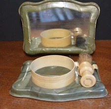 VTG Shaving Travel Compact Green Celluloid Foldable Mirror Shave Bowl Brush