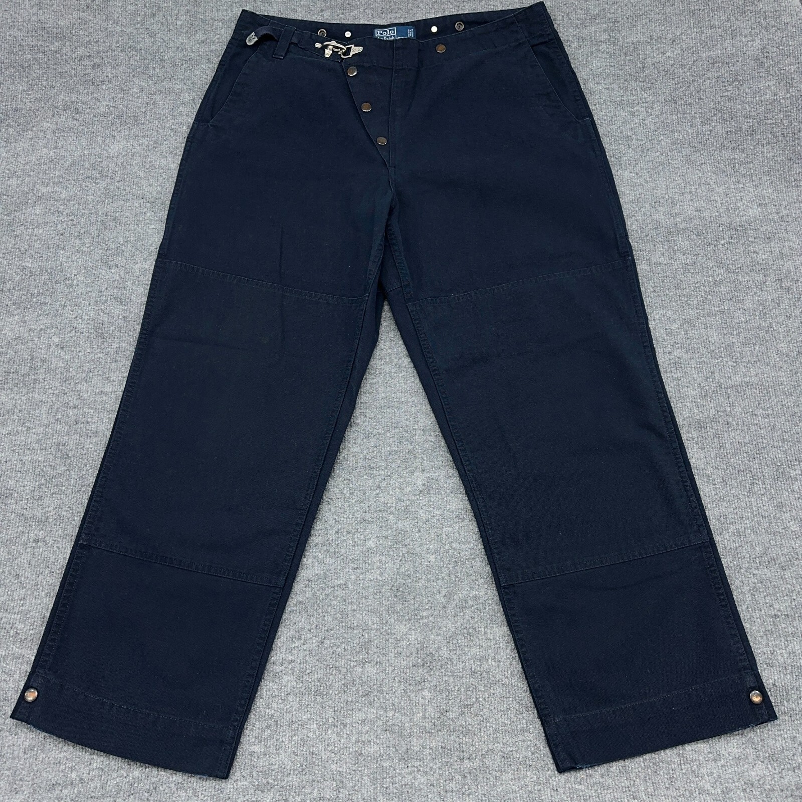 Vintage Polo Ralph Lauren Pants Men 36x30 Navy Double Knee Canvas Fireman Clasp
