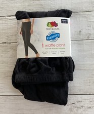 Fruit of the Loom Women's Waffle Thermal Bottom Pants Beyondsoft Black Sz XS 0-2