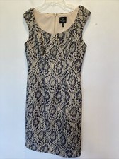 Adrianna Papell size 4 blue & gold lace wide strap dress