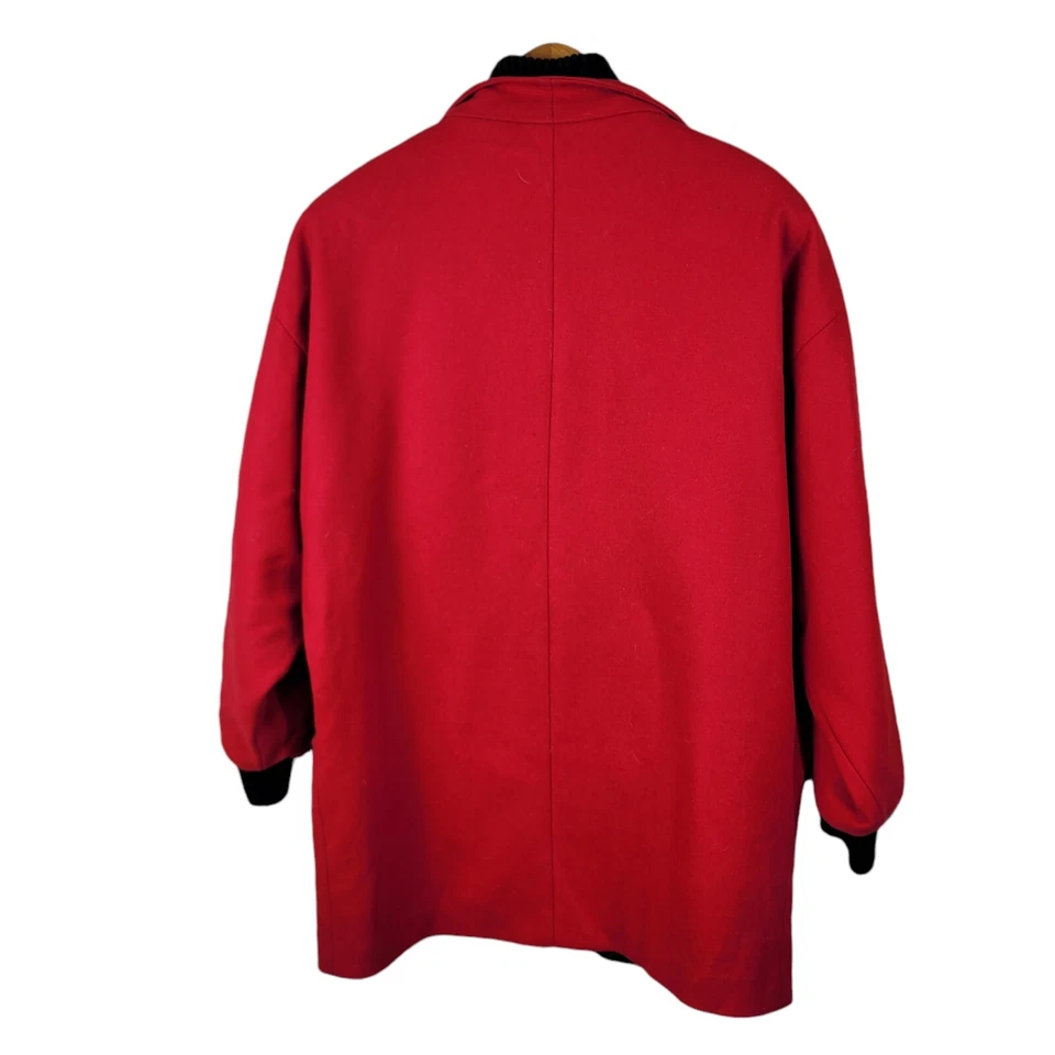Vintage Wool Coat Size 12 Medium Large Winter Classic Red Dolman Art To Wear - Image 4 of 4
