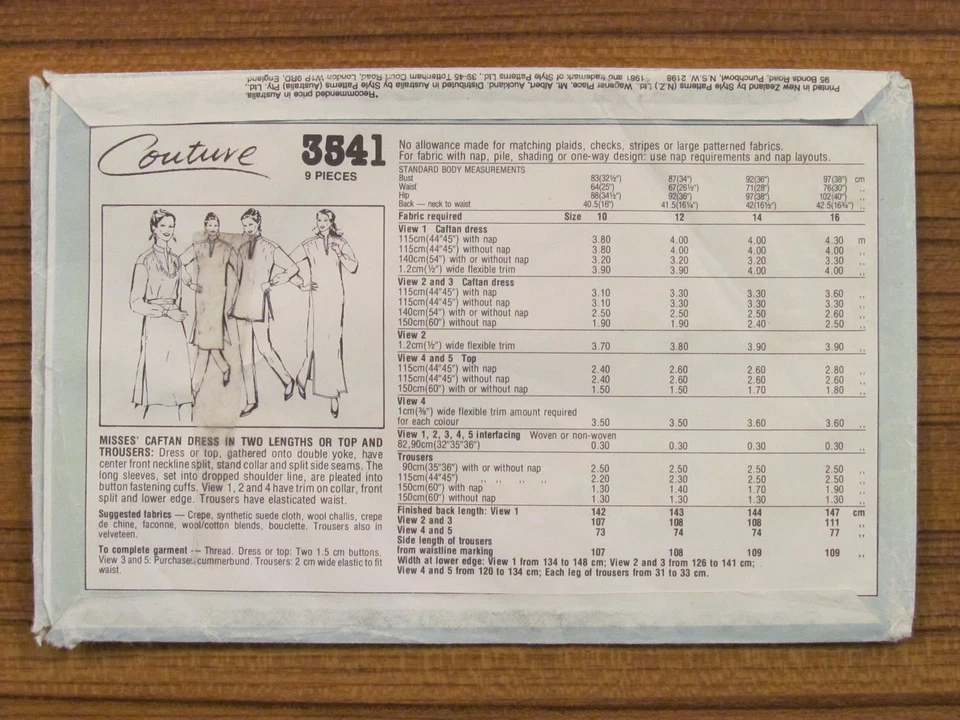 STYLE PATTERN - 3541 LADIES CAFTAN KAFTAN TOP PANTS TUNIC V-NECK SIZE 12 UNCUT - Image 2 of 2