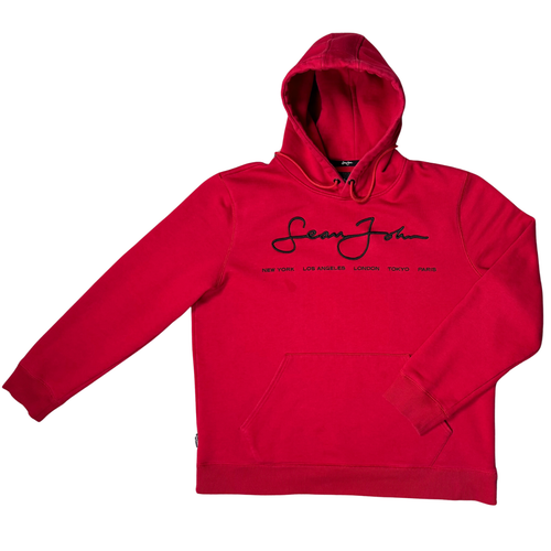 Sean John Hoodie Men Sweatshirt Fleece City Script Spell Grunge Skate Y2K XL Red - Picture 4 of 9
