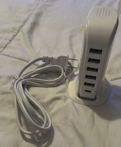 Charging Station for Multiple Devices 6 Port USB White Charger