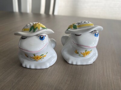 2 Vintage 1980 Avon  Winking Frog Ceramic Pomander Potpourri/Wax Chips Holders
