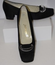 VTG Roger Vivier Paris Saks Sz 9 AAA Black Open Toe Fabric Pumps Low Block Heel