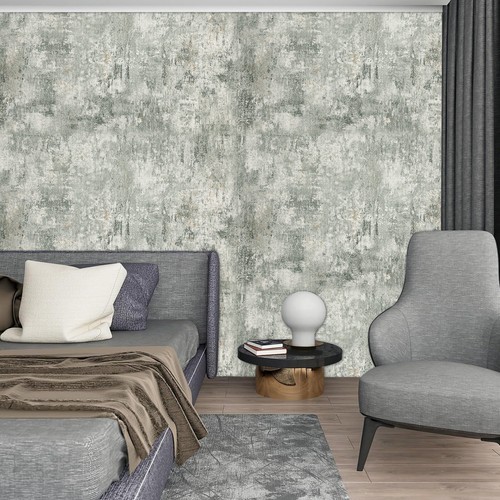Distressed Stone Wallpaper Metallic Textured Concrete Cove Green Wall.Coverings. - Picture 8 of 47