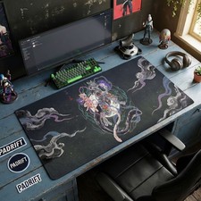 Mew Mewtwo Japanese Ink Art XL Gaming Mouse Pad, Pokemon Desk Mat