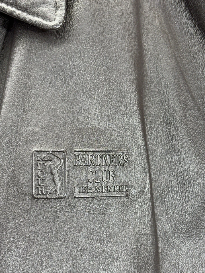 Chaqueta de bombardero de cuero PGA Tour Partners Club Life Member adulto grande golf deportes Foto 2 de 4