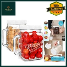 Large Glass Jars with Lids & Handle, Airtight Wide Mouth Storage Jars 2 Pack ...