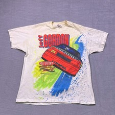 Vintage 1993 SIGNED Jeff Gordon NASCAR Graphic Mens White Cream  T-Shirt Size XL
