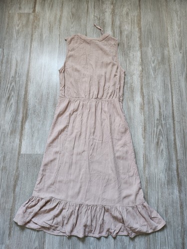 Monteau Women's Medium Dress Beige Linen Blend Sleeveless Ruffle Button Up - Picture 10 of 10