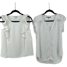 2-Short Sleeve Tops Womens Small White Ruffle Sleeve Cap Sleeve Capsule Cottage