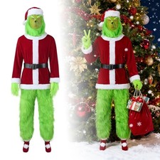 The Green Monster Costume Xmas Santa Grinch Cosplay Outfit Halloween Dress OY