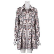 Show Me Your MuMu Carrie Collared Dress M Cool Paisley Long Sleeve Pockets
