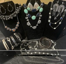 Jewelry Lot Necklaces Earrings Bracelets Belt Bulk Silver Tone Fashion Bundle