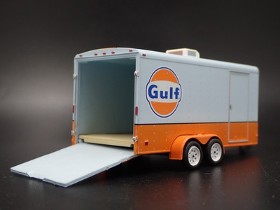 #ad GULF OIL ENCLOSED CAR TOY HAULER TRAILER W OPENING DOOR 1:64 SCALE DIORAMA MODEL $11.99