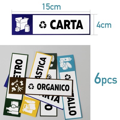 Adesivi Raccolta Differenziata Pubblimania - Set 6 Pezzi 10x5cm Impermeabili