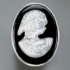 Bague coquille camée naturel fait main en argent sterling 925 taille 7 /R440888