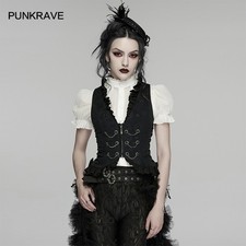 Punk Rave Women Black Gothic Ruffle V-Neck Drawstring Vest Vintage Wiastcoat