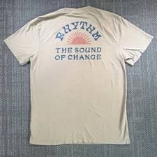 Rhythm Men's T Shirt Medium Tan Sound of Change Australia Music Surf Beach tee