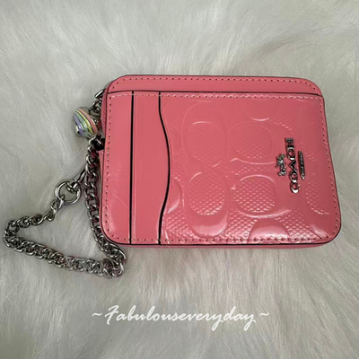Coach CDQ15 Zip Card Case Patent Leather Debossed Signature Wallet