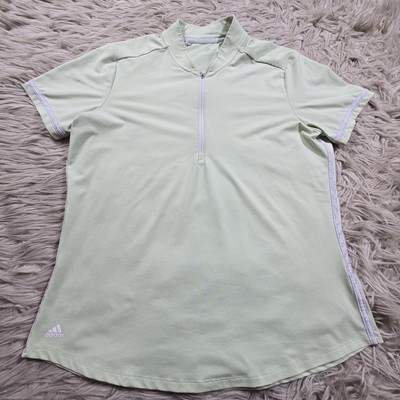 Adidas Golf Shirt Womens Size Large Green White 1/4 Zip Polo Short Sleeve 