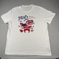 Nick’s Auto Repair Shop T-Shirt XL  White Repairing Santa’s Sleigh Cars Trucks
