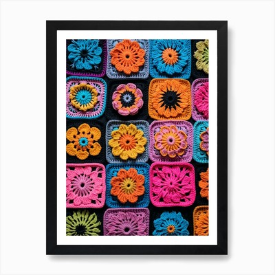 Gehäkeltes Granny Square Retro 5 Kunst gerahmtes Wandbild Poster Leinwanddruck Bild