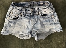 Miss Me Cut Off Embroidered Rhinestone Light Blue Denim youth size 7