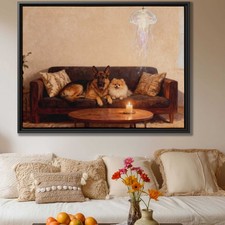 German Shepherd Dog Oil Painting Canvas Print for Living Room Decor Puppy Art