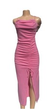 ZARA Pink Ruched Side Slit Midi Dress NWT Size S