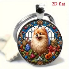 Portachiavi per cani punta della Pomerania - motivo floreale colorato, articolo per fan
