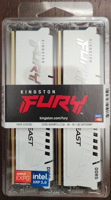 NEW KINGSTON FURY BEAST 64GB (2 x 32GB) DDR5 CL30 6000MHZ WHITE KF560C30BWEK2-64