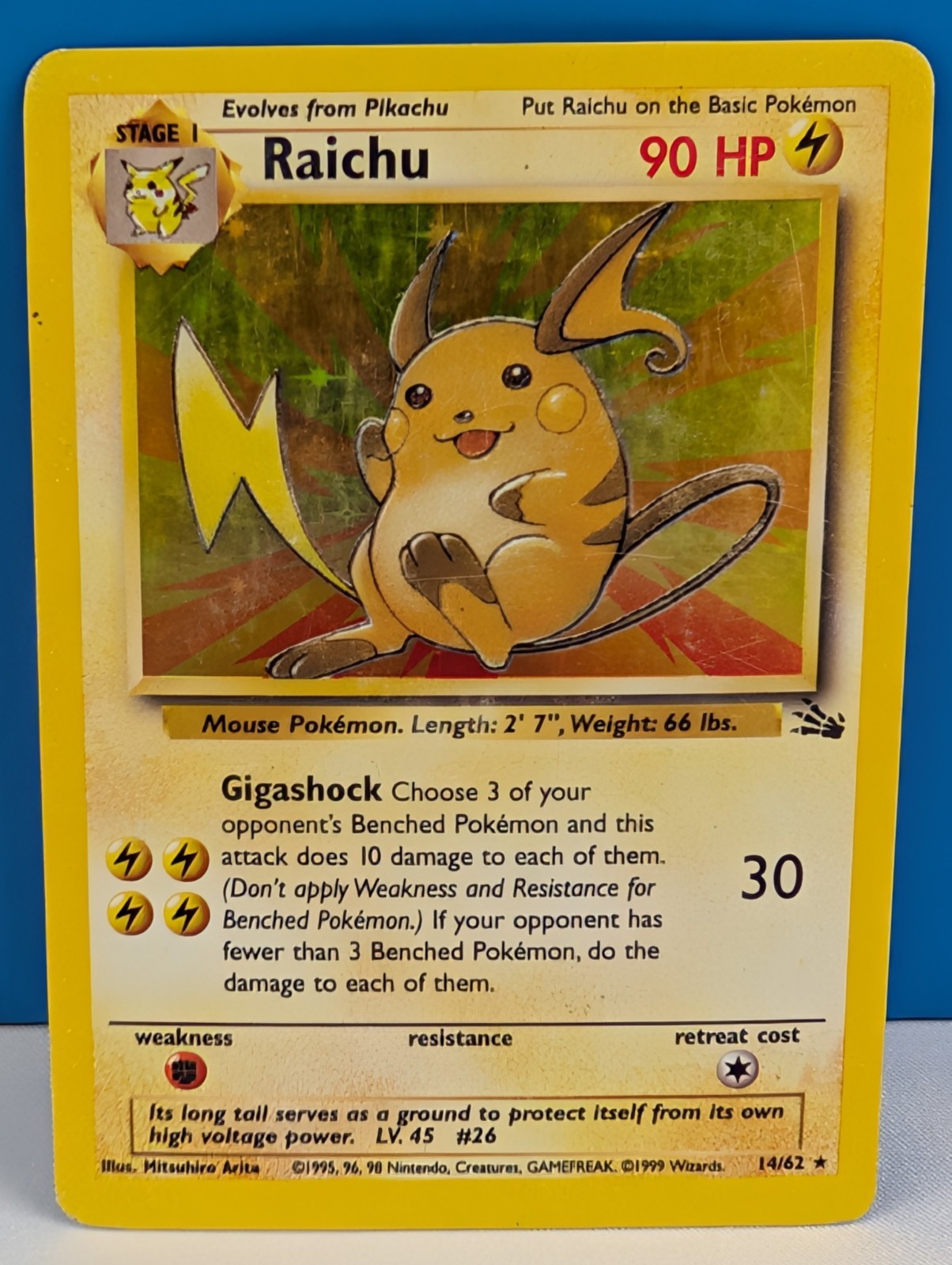 Raichu 14/62 Holo Foil Fossil Pokemon Card TCG WOTC Heavily Played